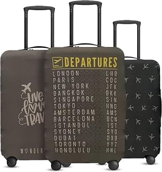 Reversible Luggage Covers & Protectors – Versatile Washable Luggage Covers | Thicker Dust Proof Elastic Suitcase Covers (Charcoal Brown Departure Board, Medium (58-63 x 38-42 x 23-27cm)) - Best Deal Finder