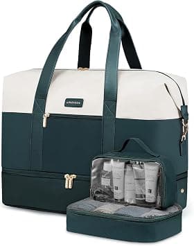 LOVEVOOK Weekender Bag, Large Travel Duffel Bag for Women with 2 Packing Cubes, Carry on Overnight Bag with Shoe Compartment, Mom Hospital Bags for Labor and Delivery,Dark green-Beige on Amazon - Best Deal Finder