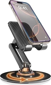 Cooper 360 Stand - Adjustable Cell Phone Stand for Desk | 360 Click-Rotating, Multi-Angle, Non-Slip Metal Base, Foldable & Portable | iPhone Stand for Desk, Cell Phone Stand Holder (Piano Black) on Amazon.ae - Price Tracker