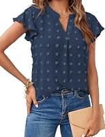 MEROKEETY Women 2023 Summer V Neck Ruffle Short Sleeve Blouse Swiss Dot Flowy Shirt Tunic Top - Best Deal Finder