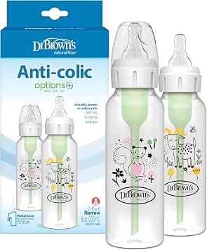 Dr. Brown's Natural Flow Anti-Colic Options+ Narrow Baby Bottle, Squirrel & Goat, 8 oz/250 mL, with Level 1 Slow Flow, BPA Free, 0m+, 2-Pack on Amazon.ae - Price Tracker