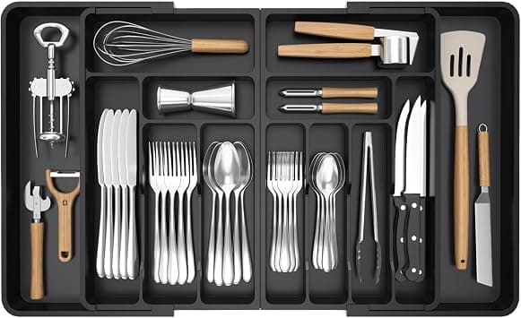 Lifewit Upgraded Large Cutlery Tray, Silverware Drawer Organizer, Expandable to 36 Inches Wide, Utensil Tray for Kitchen, Adjustable Flatware and Cutlery Holder for Spoons Forks Knives, Black on Amazon.ae - Price Tracker