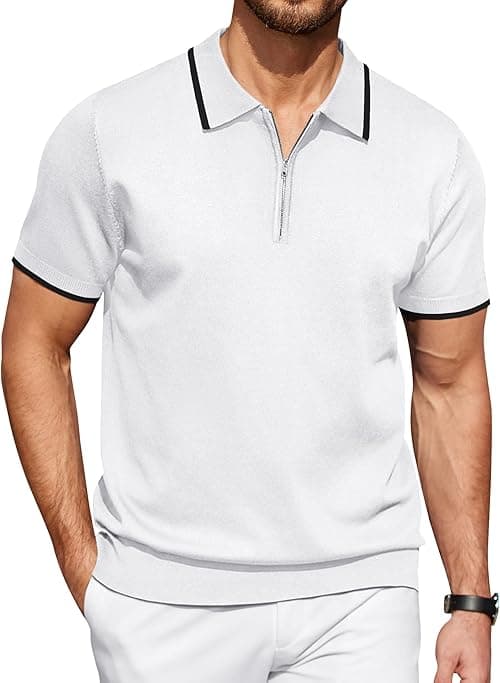 COOFANDY Men's Zipper Polo Shirt Casual Knit Short Sleeve Polo T Shirt Classic Fit Shirts on Amazon.ae - Price Tracker