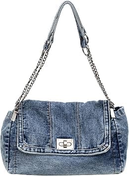 Large Denim Purses for Women Denim Tote Bag Casual Retro Crossbody Lightweight Shoulder Bag Canvas Handbags - Best Deal Finder