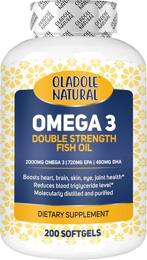 Oladole Natural Omega-3 Fish Oil 2000mg - 200 Softgels | 720mg EPA & 480mg DHA | High-Potency Molecularly Distilled Softgels for Heart, Brain, Joint, Eye & Skin Support | Gluten-Free, Non-GMO on Amazon.ae - Price Tracker