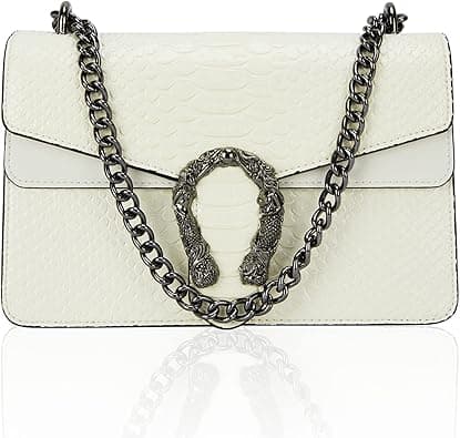 Aiqudou Crossbody Handbags for Women Snake Print Leather Shoulder Bag Chain Purse Satchel Evening Bag(New rich white) on Amazon.ae - Price Tracker