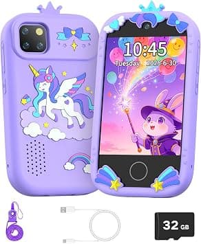 Kids Smart Phone for Girls, Toddler Toy Phone with Dual Camera, 3.5" Touchscreen, 18 Games, Music MP3 Player, Learning & 32GB Expandable Card, Birthday Christmas Gift for Ages 3-10 (Purple) - متتبع أسعار Amazon.sa