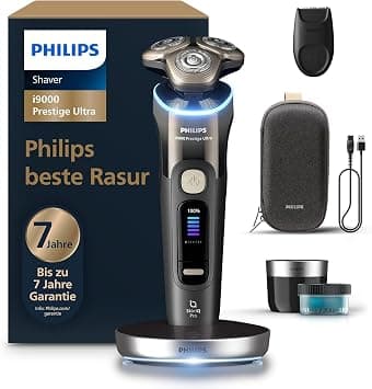 Philips Razor i9000 Prestige Ultra Wet and Dry Razor for Men, Black, Pressure and Motion Sensor, Trimmer Attachment, Cleaning Station, Charging Station and Travel Case (Model XP9405/31) على Amazon.ae - متتبع الأسعار