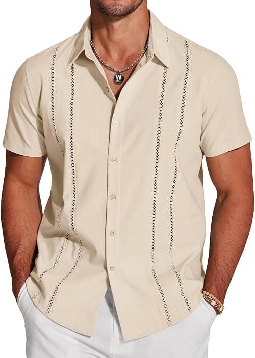 COOFANDY Men's Shirt Short Sleeve Button Down Shirts Casual Summer Beach Linen Shirts على Amazon.ae - متتبع الأسعار