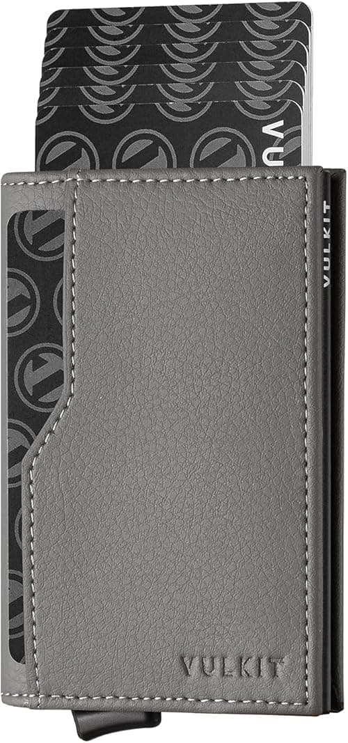 VULKIT Credit Card Holder with Double ID Window Leather Passcase Wallet RFID Blocking Automatic Pop Up Card Wallet for Cards & Notes on Amazon.ae - Price Tracker