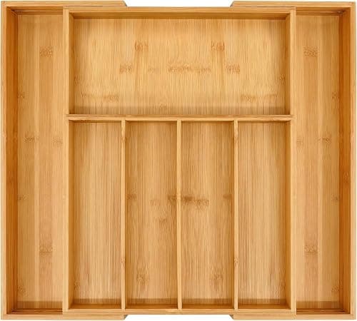 Premium Bamboo Drawer Organizer, Expandable Silverware Drawer Organizer, Adjustable Utensil Holder and Cutlery Tray Organiser, Cutlery Tray with Dividers for Kitchen Utensils on Amazon.ae - Price Tracker