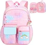 Qiccijoo Girls Backpack for Kids Bookbag Teens Girls Elementary School Bags Cute Student School Backpack Toddler Backpack Lightweight Waterproof Bag for Child(Pink) - Best Deal Finder