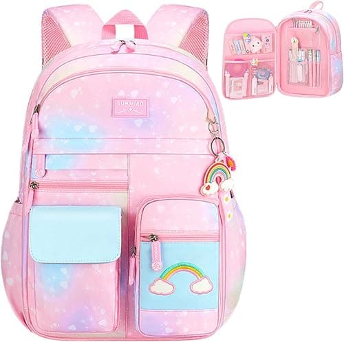 Qiccijoo Girls Backpack for Kids Bookbag Teens Girls Elementary School Bags Cute Student School Backpack Toddler Backpack Lightweight Waterproof Bag for Child(Pink) on Amazon.ae - Price Tracker