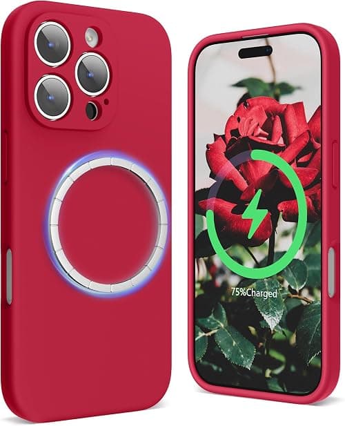 SURPHY Magnetic Silicone for iPhone 16 Pro Case, Compatible with MagSafe, Camera Protective and Soft Microfiber Lining Shockproof Phone Case Cover 6.3 inch 2024, Red على Amazon.ae - متتبع الأسعار