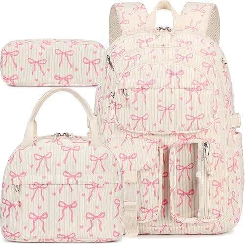 School Backpack Girls Teens Bookbag with Lunch Box Set Corduroy Kids Elementary Middle School Bag على Amazon.ae - متتبع الأسعار