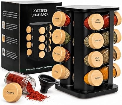 Rotating Spice Rack, Aesthetic Spice Rack for Inside Cupboard or Free Standing, Ideal Spice Organiser Including 16 Spice Jars with Lids and Labels to Easily Sort your Spices. على Amazon.ae - متتبع الأسعار
