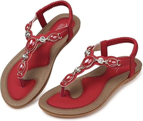 SHIBEVER Women Sandals Summer Boho Casual Flat Ankle T-Strap Thong Elastic Comfortable Flip Flops Beach Shoes Sandal على Amazon.ae - متتبع الأسعار
