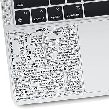 Synerlogic Mac OS Shortcuts Sticker | Keyboard Stickers for MacBook | No-Residue Laminated Vinyl Laptop Stickers | Shortcut Stickers for 13-16" Air and Pro (Clear/Black) - Amazon.ae Price Tracker
