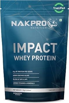 NAKPRO Impact Whey Protein 1kg | Isolate & Concentrate | 24g Protein & 4.9g BCAA | With Digestive Enzymes for better Absorption | NABL Lab Tested 100% Authentic Supplement Powder - Chocolate Flavour على Amazon.ae - متتبع الأسعار