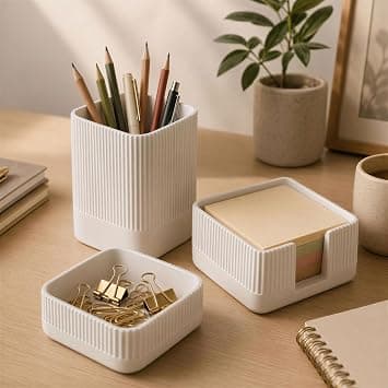 Aesthetic Desk Organizer Set of 3 For Your Office - Sturdy Concrete Desktop Accessories For Women or Men Enhance Any Office Decor - Set incl. Pen Holder, Paperclip Storage and Sticky Note Holder على Amazon.ae - متتبع الأسعار