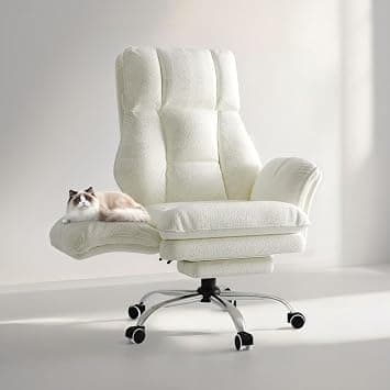 Big and Tall Office Chair, Flip Armrests for Pets & Cross Legged Sitting, Executive Ergonomic Computer Gaming Chair with Foot Rest, Teddy Fleece Wide Seat Reclining Desk Chair, White Vanity Chair on Amazon.ae - Price Tracker