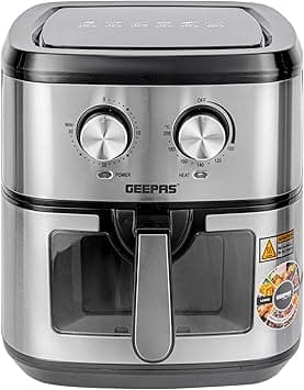 Geepas Air Fryer- GAF37542/ 9.2 L Pot with Rack, with Vortex Frying Technology/Multiple Function, 1-30 Min Timer, Temperature 100-200 Degree Celsius on Amazon.ae - Price Tracker