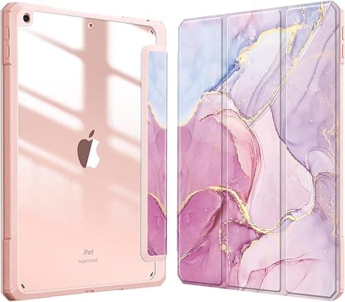 Protective Hybrid Slim Case for iPad 9th / 8th / 7th Generation (2021/2020 /2019) 10.2 Inch - [Built-in Pencil Holder] Shockproof Cover w/Clear Transparent Back Shell, Auto Sleep Wake (Pink Marble) on Amazon.ae - Price Tracker