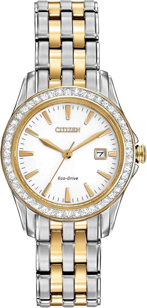Citizen Watch Silhouette Crystal Women's Quartz Watch with White Dial Analogue Display and Two Tone Stainless Steel Gold Plated Bracelet EW1908-59A on Amazon.ae - Price Tracker