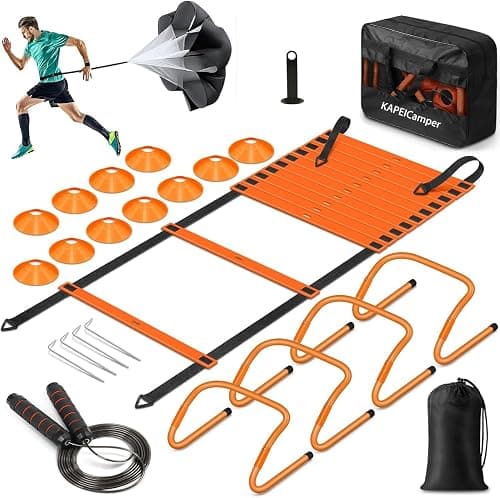 Agility Ladder Speed Training Equipment Set-20ft Agility Ladder,12 Soccer Cones,4 Hurdles, Jump Rope, Running Parachute| Basketball Football Soccer Training Equipment for Kids Youth Adults on Amazon.ae - Price Tracker