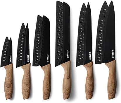 CAROTE 12PCS Knife Set, Stainless Steel Kitchen Knife Set with Nonstick Ceramic Coating Dishwasher Safe with 6 Blade Guards, Rustproof, Black on Amazon.ae - Price Tracker