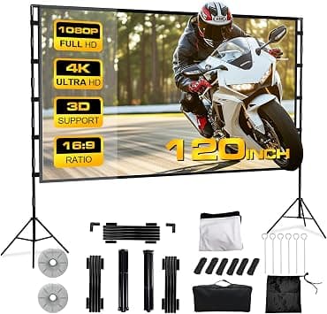 STANEW Projector Screen with Stand 120 Inch Indoor Outdoor Stand Foldable Portable Anti Crease Movie Screen 16:9 Hd 4 k for Home Theater, Theater Outdoor with Projection Screen Carry Bag on Amazon.ae - Price Tracker