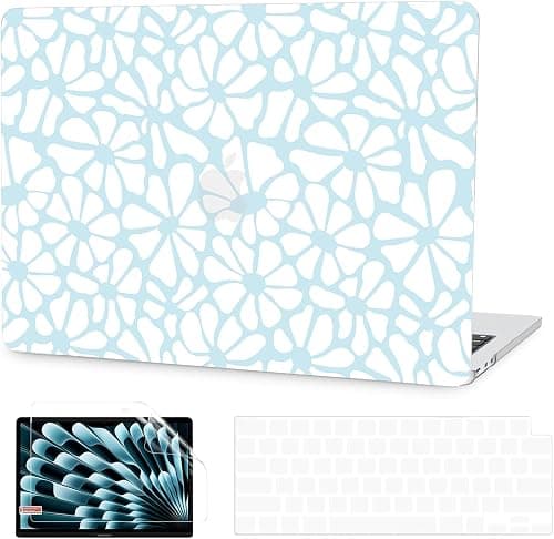 G JGOO Compatible with MacBook Air 13 inch Case 2026 2025-2022 M5 A3449 M4 A3240 M3 A3113 M2 A2681, Plastic Hard Shell for MacBook Air 13.6 inch Case + Keyboard Cover + Screen Protector, Blue Flower on Amazon.ae - Price Tracker