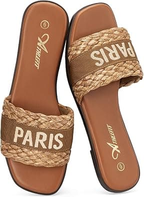 Athlefit Summer Black Flat Sandals for Women Comfortable Slip On Slide Sandals 2024 Fashion on Amazon.ae - Price Tracker