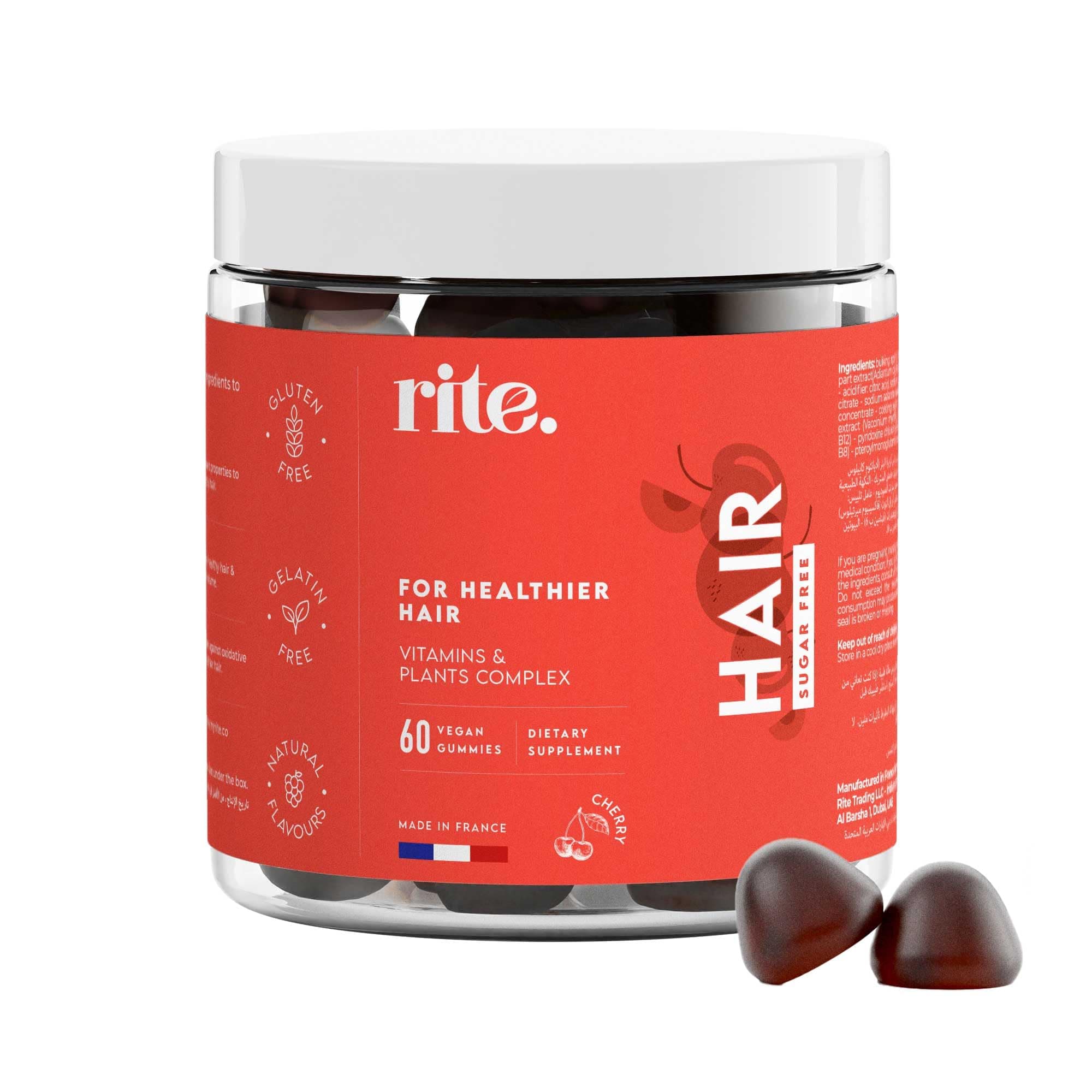 Rite Hair Vitamin Gummies, For Healthy Hair, Biotin, Faster Hair Growth, Sugar Free, Vegan, Cherry Flavour (60 Count) on Amazon.ae - Price Tracker