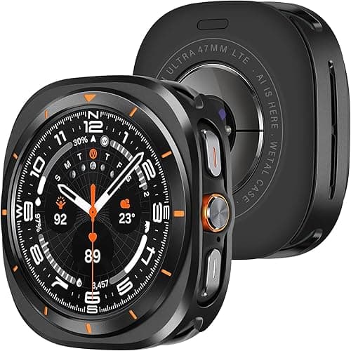 Amizee 2-in-1 Protective Case Compatible with Samsung Galaxy Watch Ultra (2025/2024) 47 mm Case, Ultra Thin Metal Frame, Anti-Scratch Protective Case for Galaxy Watch 7/8 Ultra, Black/Orange on Amazon.ae - Price Tracker