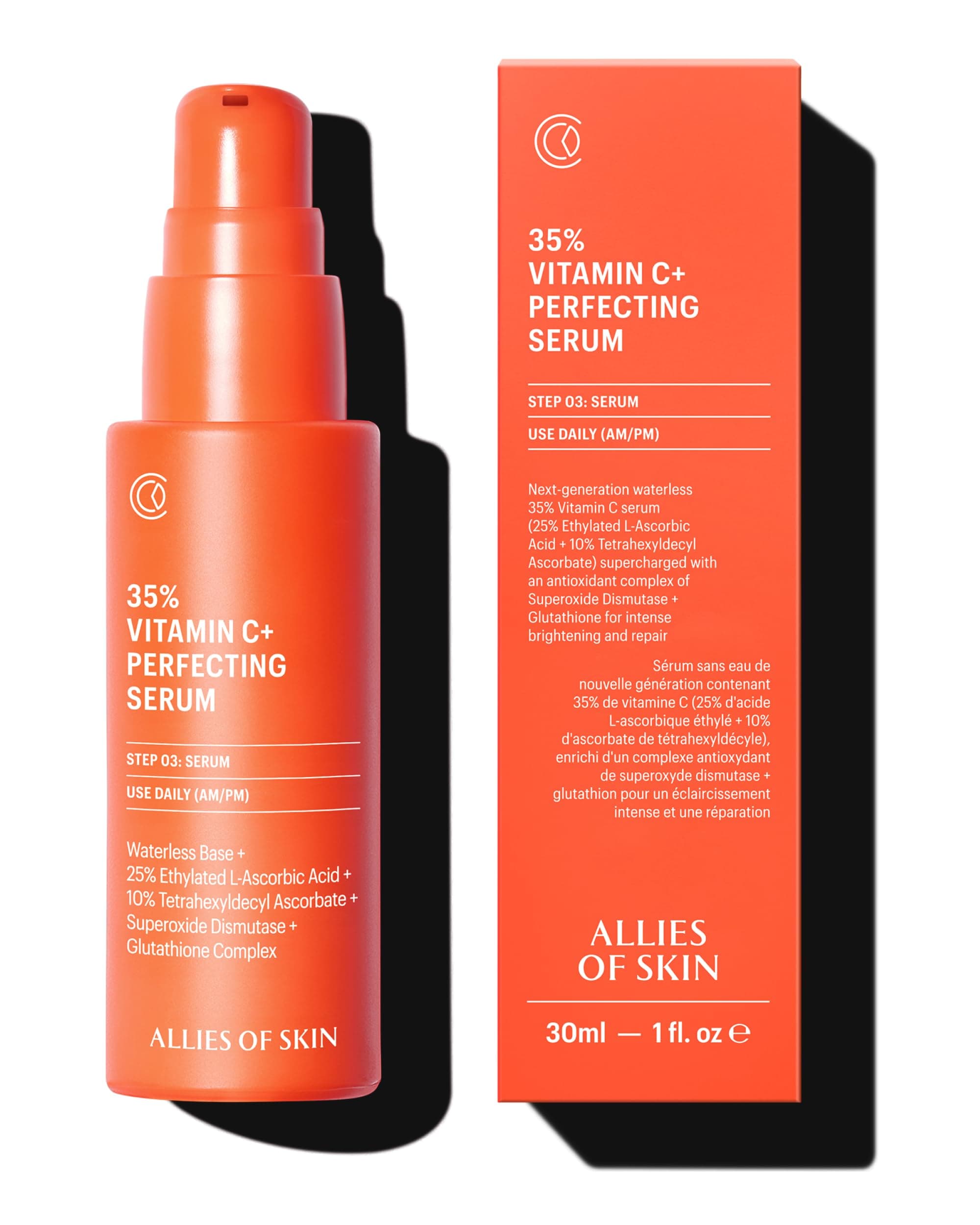 Allies of Skin 35% Vitamin C+ Perfecting Serum: Tetrahexyldecyl Ascorbate + Ethylated L-Ascorbic Acid, Glutathione, Superoxide Dismutase. Waterless, Antioxidant. Brightens & Plumps 1 oz / 30 ml on Amazon.ae - Price Tracker