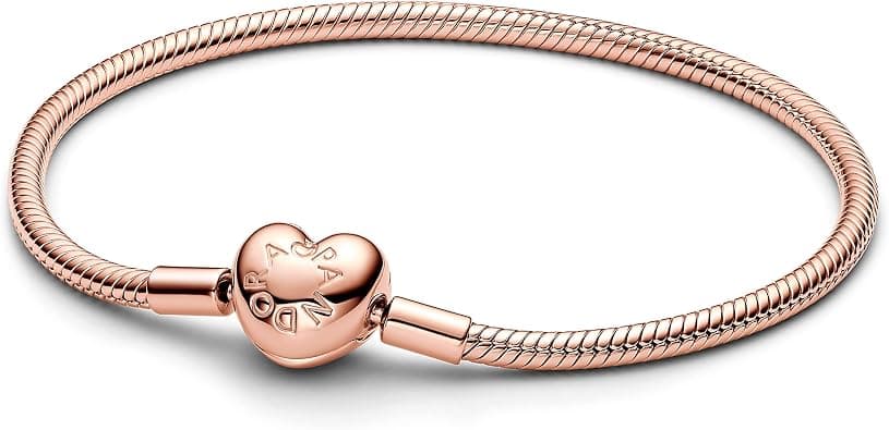 Pandora Moments 583050C00-21 Snake Link Bracelet with Heart Clasp Made of Sterling Silver with Rose Gold-Plated Metal Alloy, Compatible Moments, Size: 21 - Best Deal Finder