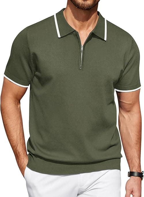 COOFANDY Men's Zipper Polo Shirt Casual Knit Short Sleeve Polo T Shirt Classic Fit Shirts on Amazon.ae - Price Tracker