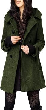Tanming Women's Warm Double Breasted Wool Pea Coat Trench Coat Jacket with Hood - Best Deal Finder