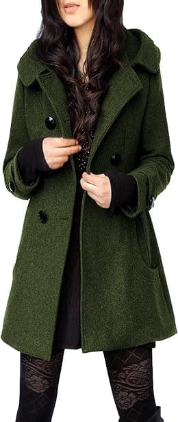 Tanming Women's Warm Double Breasted Wool Pea Coat Trench Coat Jacket with Hood - Best Deal Finder