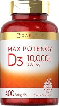 Carlyle Vitamin D 10000 IU 400 Softgels | Value Size | Max Potency | Promotes Strong Bones and Teeth | Non-GMO, Gluten Free Supplement | by Carlyle على Amazon.ae - متتبع الأسعار