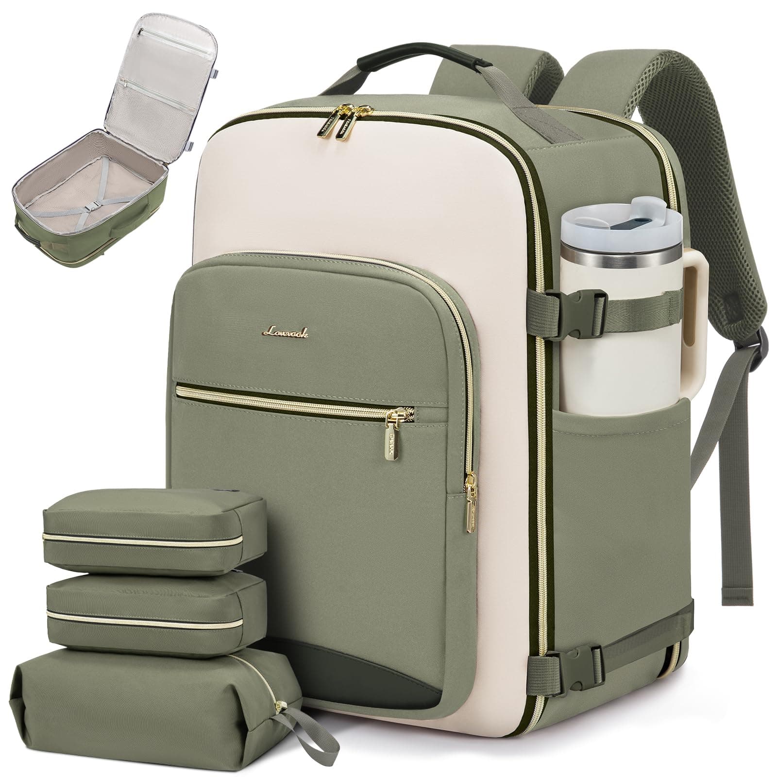 LOVEVOOK 40L Travel Backpack for Women & Men, Large Carry on Backpack for Airplanes with 3 Packing Cubes, TSA Personal Item Travel Bag fits 17" Laptop, Waterproof Weekender Essentials Airline Approved on Amazon.ae - Price Tracker