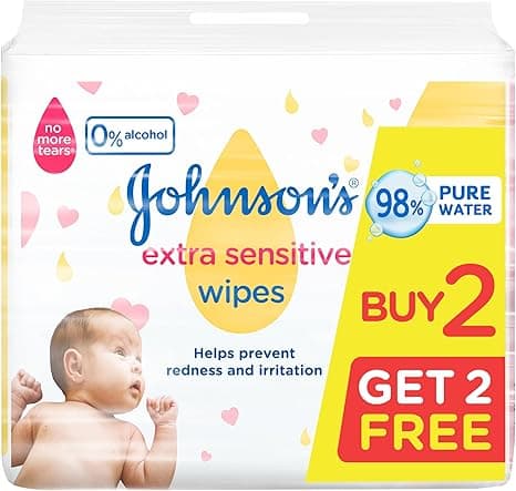 Johnson's Baby Wipes, Extra Sensitive, 98% pure water, 224 count, 2+2 FREE on Amazon.ae - Price Tracker
