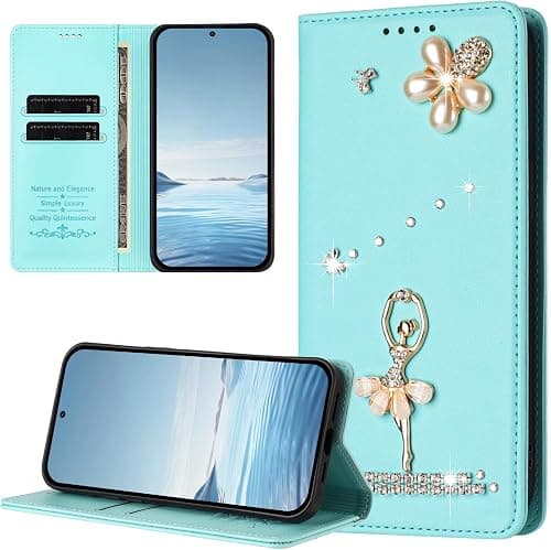 Wallet Case for Motorola Moto G67 5G / G77 5G,Glitter Pearl Flower Ballerina Flip Case Card Slots Stand RFID Blocking PU Leather Magnetic Protective Folio Phone Cover-Mint on Amazon.ae - Price Tracker