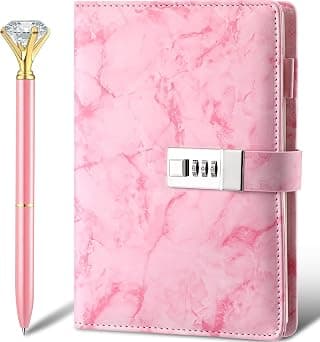 Diary with Lock for Girls A5 Marble PU Leather Journal, SYOSI Combination Lock Notebook with Diamond Pen, Back to School Gifts, Planner Organizer for Women, Pink 1 Pcs on Amazon.ae - Price Tracker