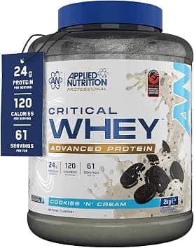 Applied Nutrition Critical Whey Protein Powder 2kg - High Protein Powder, Protein Milkshake, Muscle Building Supplement with BCAAs & Glutamine (2kg - 67 Servings) (Cookies & Cream) - متتبع أسعار Amazon.sa