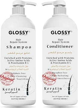 Glossy Professional Shampoo & Conditioner, Natural, Sulphate Free, Deep Cleaning & Hydrating Treatment, After Straightening, Unisex For Daily Use 1000 ML Set of 2 Pce (Keratin Shampoo & Conditioner) - Best Deal Finder