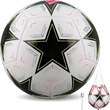 Official Size 5 Football/Soccer Ball – PU Leather,Nylon-Wound, Butyl Bladder, Machine-Stitched –Water-Resistant – Match & Training – with Mesh Carry Net & Needle على Amazon.ae - متتبع الأسعار