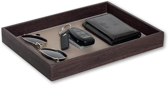 LEART Valet Tray for Men & Women – Leather Tray Organizer | Bedside, Nightstand, Office Desk Organizer Tray | Catchall Tray (Wooden Walnut) on Amazon.ae - Price Tracker