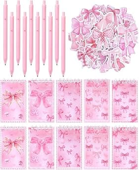 Spiral Notebook and Ballpoint Pen Kit for Back to School, Mini Pink Bow Notebooks and Ball Point Pen Set for Bow Themed Birthday Party, Supplies School Stationery Supply على Amazon.ae - متتبع الأسعار